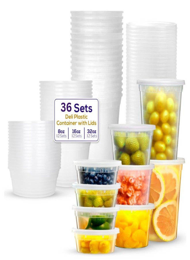 Supreme Select Supreme Deli Plastic Storage Containers with Lids 8oz, 16oz, 32oz [16 sets of each - 48 combo pack] Reusable Food Containers - Microwavable & Freezer friendly - Dishwasher safe - Secure fitting Covers - Image 1